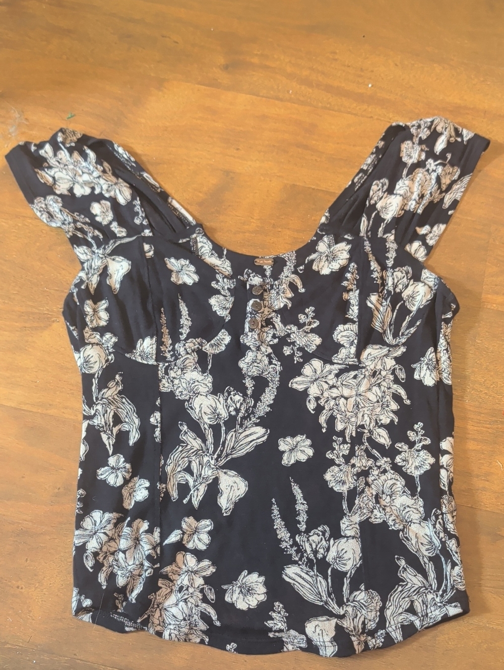 Free People Black Floral Top